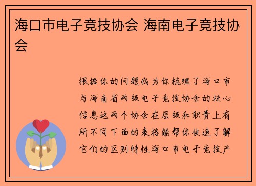 海口市电子竞技协会 海南电子竞技协会